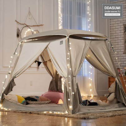 DDASUMI Suite TC Indoor warm and cozy sleep bed tent for 2-3 person size (Queen bed) Aluminum Pole [Gray]