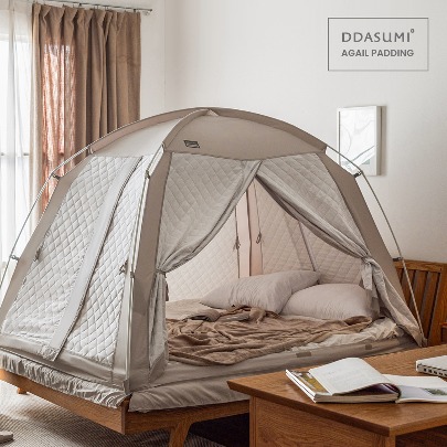 DDASUMI Signature Argyll Indoor warm and cozy sleep bed tent for 2-3 person size (Queen bed) S-PE Pole [Gray]