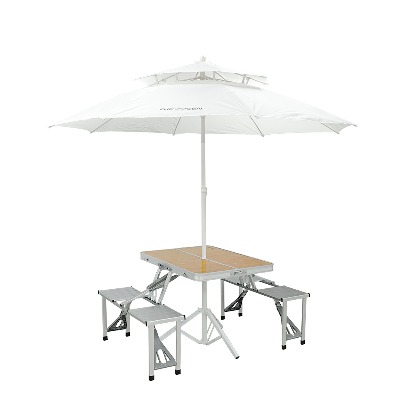 IDOOGEN folding camping table parasol package [Ivory]