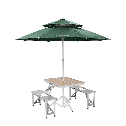 IDOOGEN Folding Camping Table Parasol Package [Green]