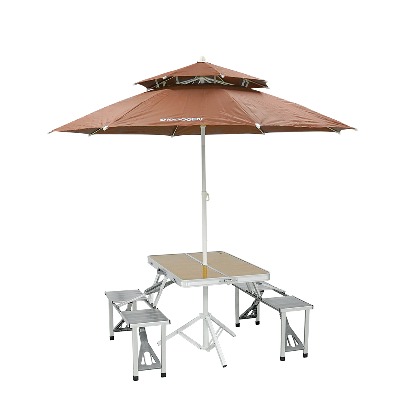 IDOOGEN Folding Camping Table Parasol Package [Brown]